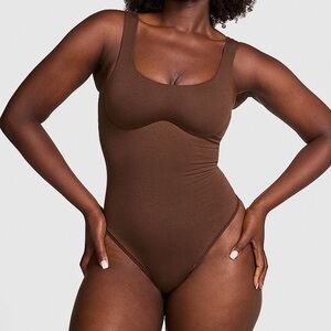 NWT PINK VS Base Cotton Brown Scoop Bodysuit Wire Lined Thong
